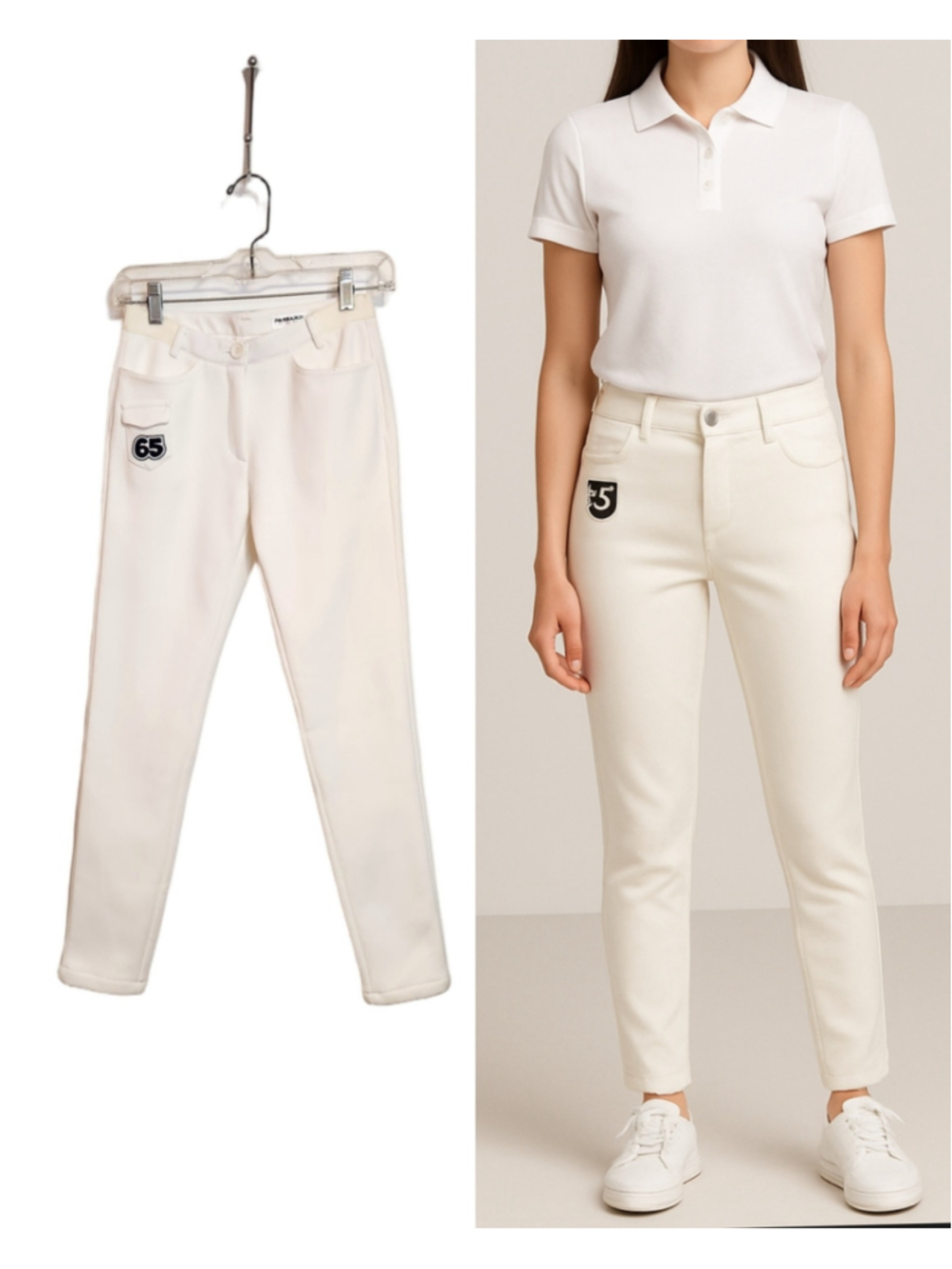 Passardi Golfwear Velour Lined 65 Patch Slim Trouser Pants Size X-Small White